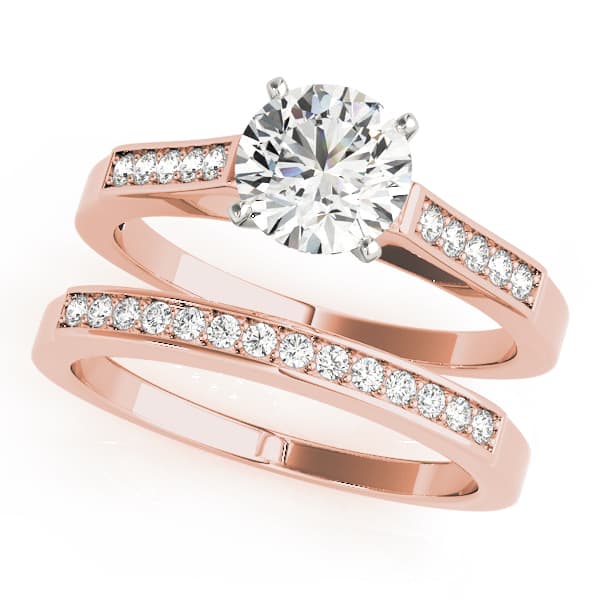 Single Row Peg Head Engagement Ring, style 50270, On hand view in rose gold