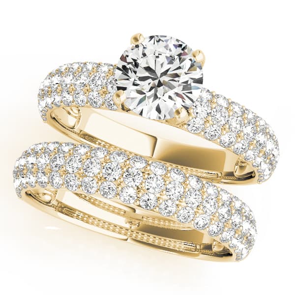 Round Pavé Engagement Ring, style 50271, On hand view in yellow gold