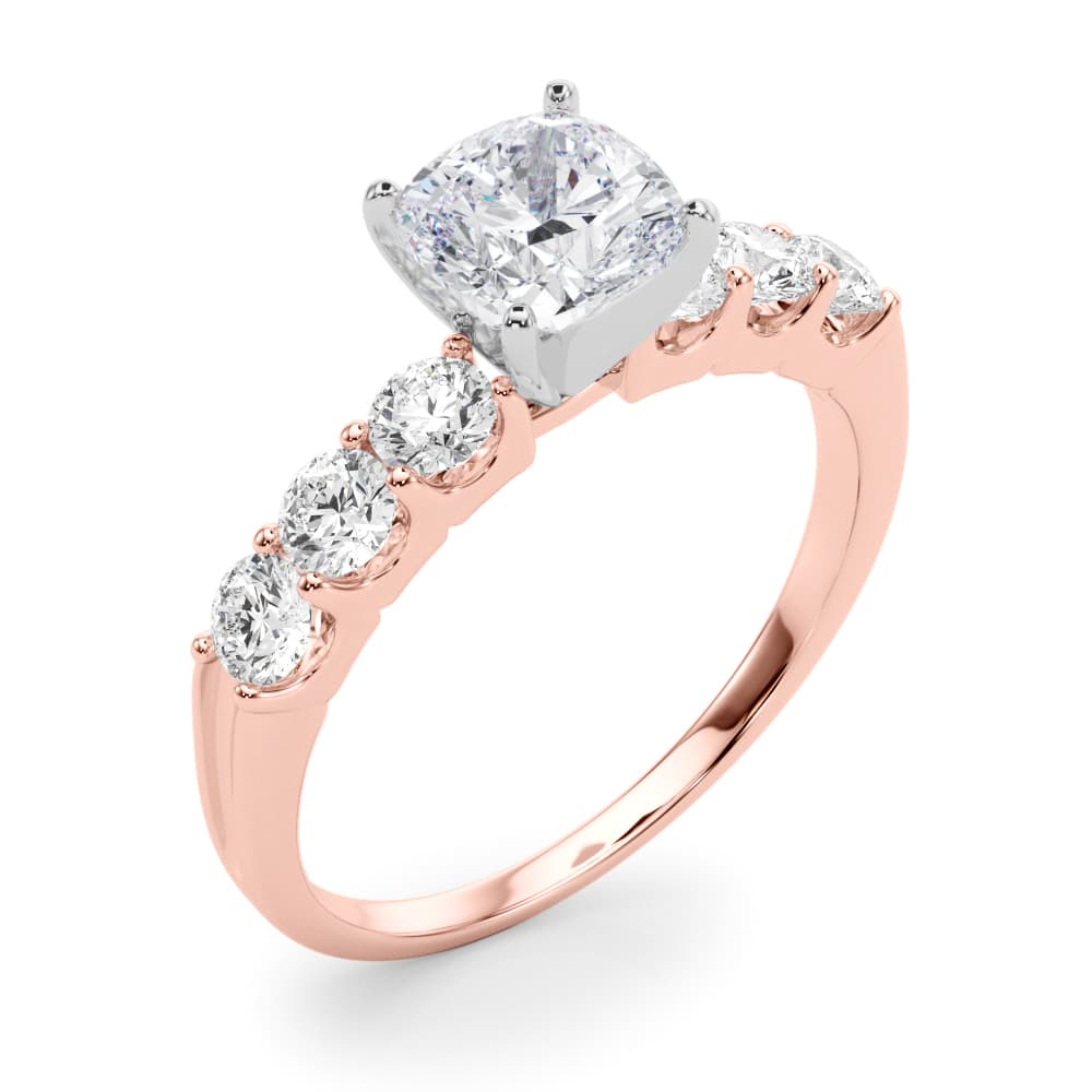 Single Row Shared-Prong Engagement Ring, style 50274, Angle view in rose gold