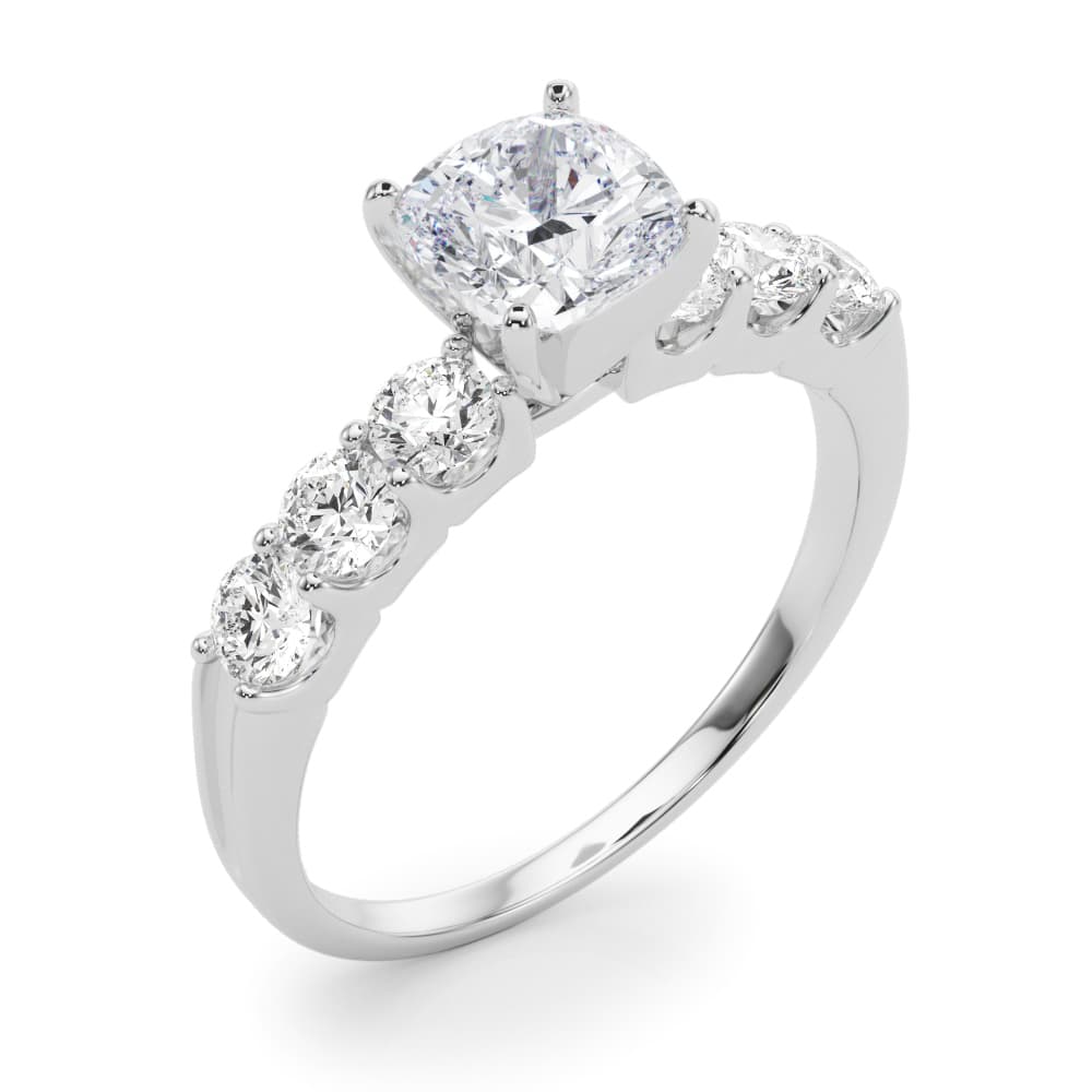 Single Row Shared-Prong Engagement Ring, style 50274, Angle view in white gold or platinum