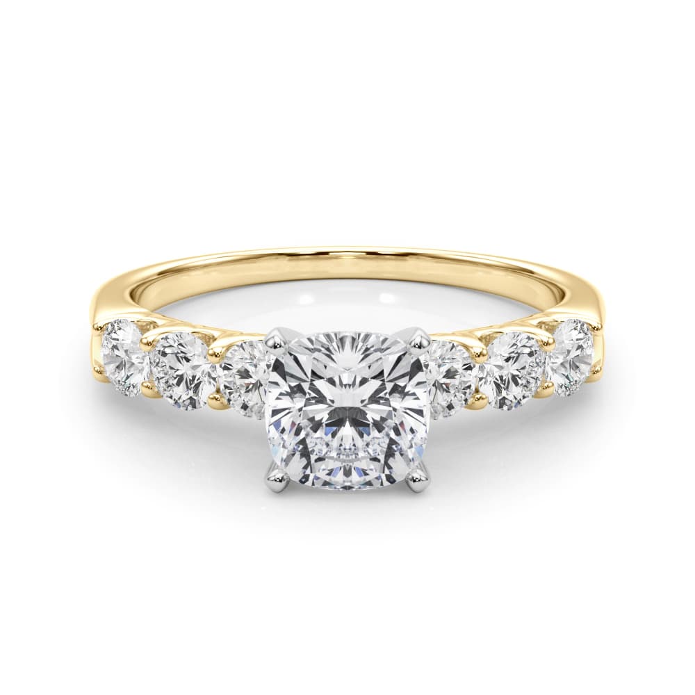 Single Row Shared-Prong Engagement Ring, style 50274, On hand view in yellow gold