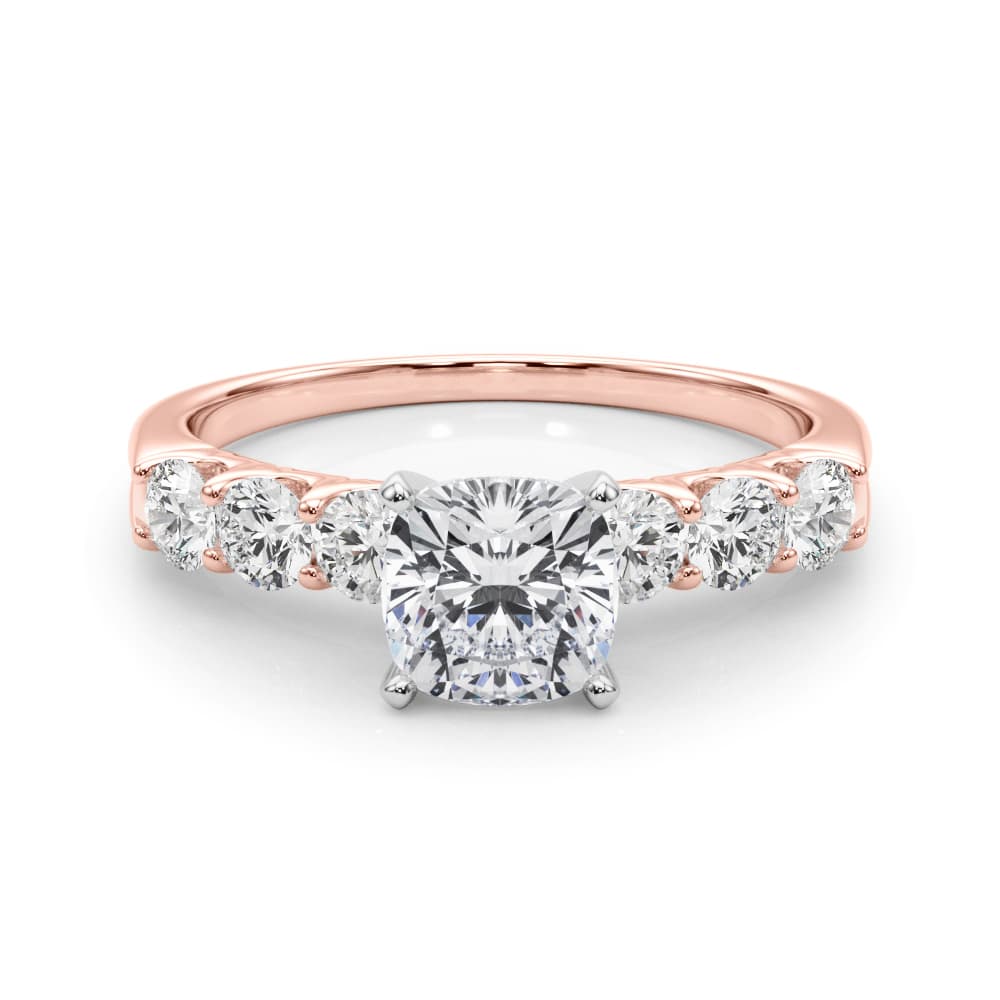 Single Row Shared-Prong Engagement Ring, style 50274, On hand view in rose gold