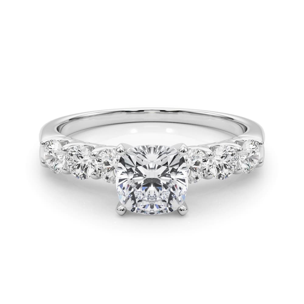 Single Row Shared-Prong Engagement Ring, style 50274, On hand view in white gold or platinum