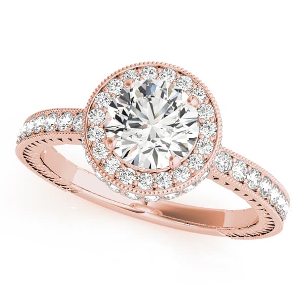 Halo Round Engagement Ring, style 50277, Front view in rose gold
