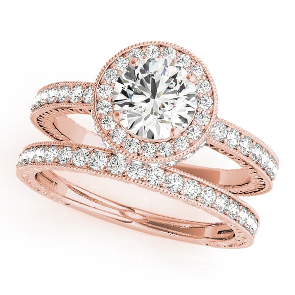 Halo Round Engagement Ring, style 50277, On hand view in rose gold
