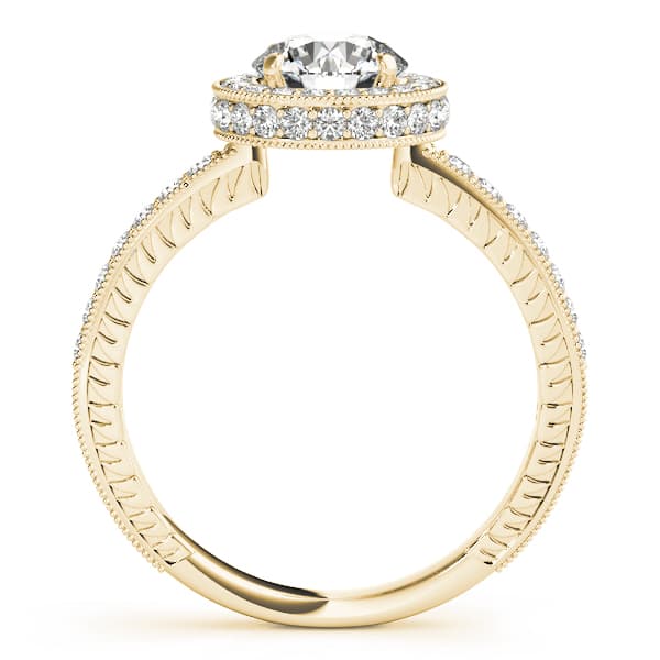 Halo Round Engagement Ring, style 50277, Side view in yellow gold