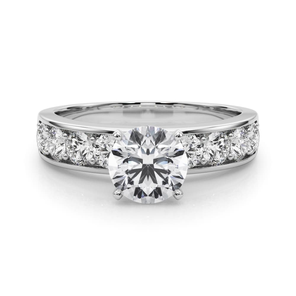 Single Row Channel Set Engagement Ring, style 50280, On hand view in white gold or platinum