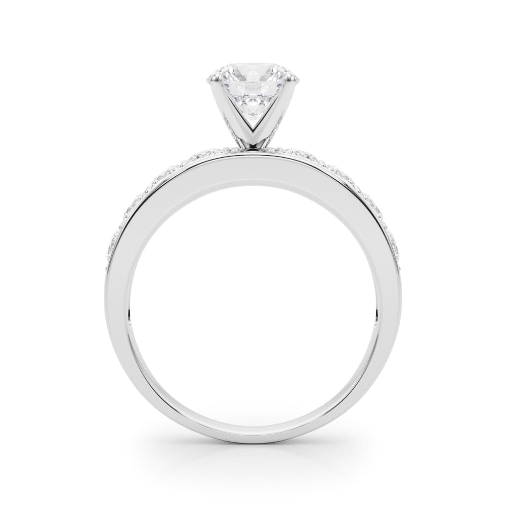 Single Row Channel Set Engagement Ring, style 50280, Side view in white gold or platinum