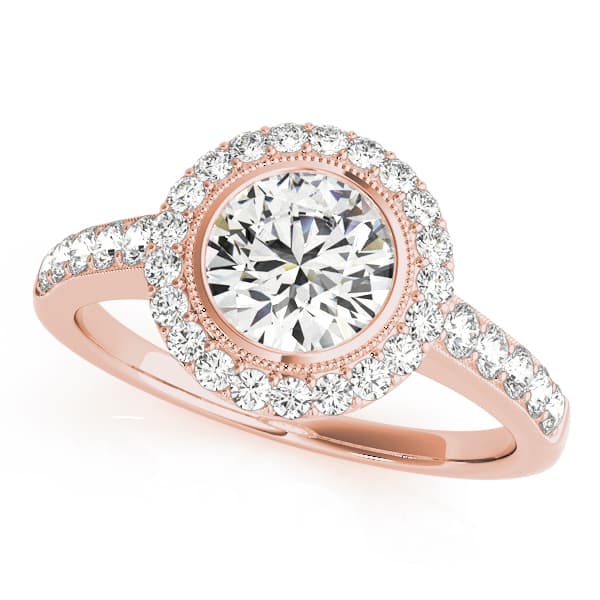 Halo Round Engagement Ring, style 50282, Front view in rose gold