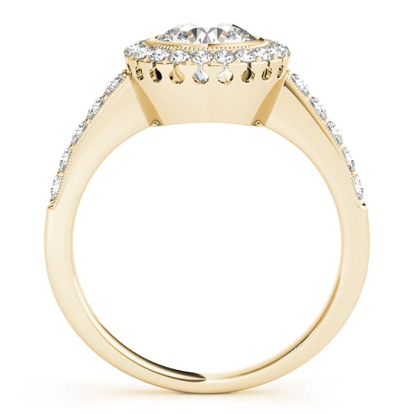 Halo Round Engagement Ring, style 50282, Side view in yellow gold