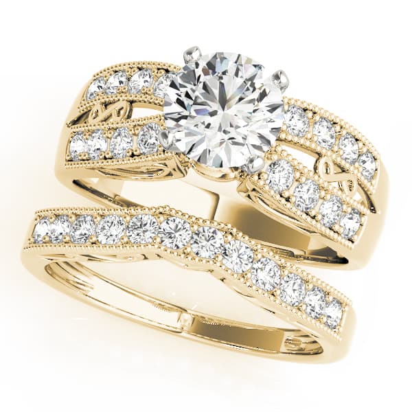 Antique Engagement Ring, style 50286, On hand view in yellow gold
