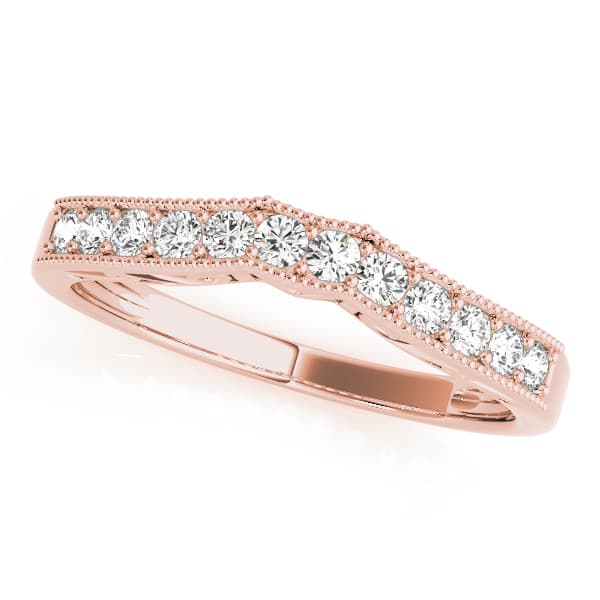 Prong Set Milgrain Curved Wedding Band (1/4 ct. tw.), Front view in rose gold
