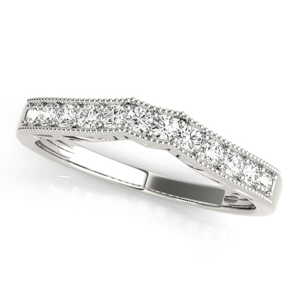 Prong Set Milgrain Curved Wedding Band — View 1