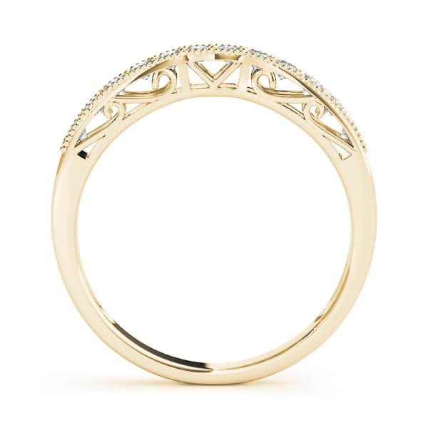 Prong Set Milgrain Curved Wedding Band (1/4 ct. tw.), Side view in yellow gold