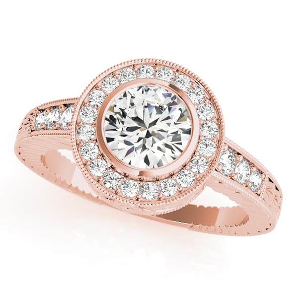Halo Round Engagement Ring, style 50293, Front view in rose gold
