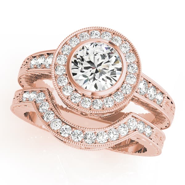 Halo Round Engagement Ring, style 50293, On hand view in rose gold