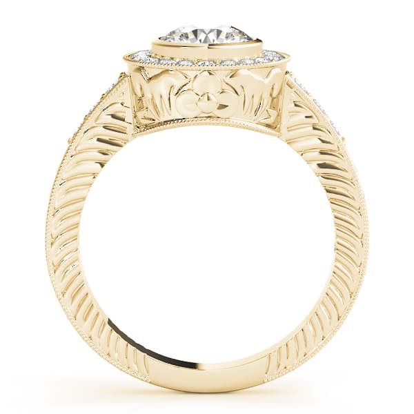 Halo Round Engagement Ring, style 50293, Side view in yellow gold
