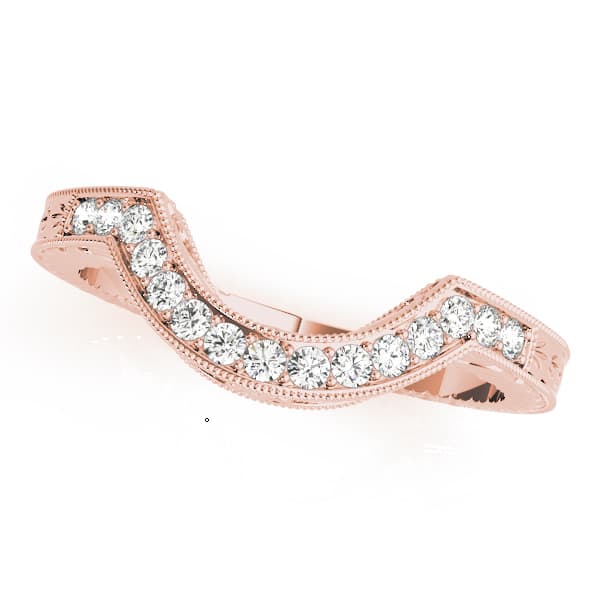 Antique Milgrain Curved Wedding Band (0.15 ct. tw.), Front view in rose gold