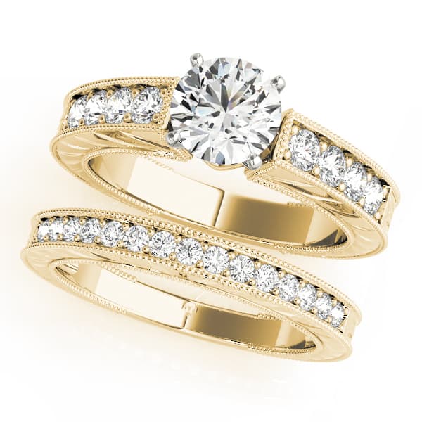 Antique Engagement Ring, style 50296, On hand view in yellow gold