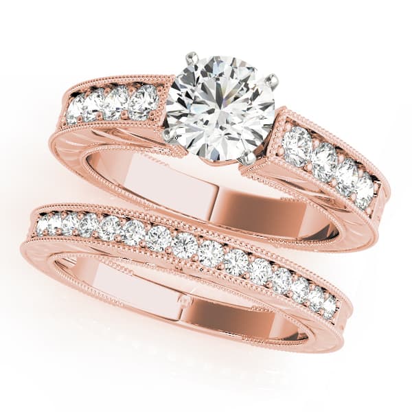 Antique Engagement Ring, style 50296, On hand view in rose gold