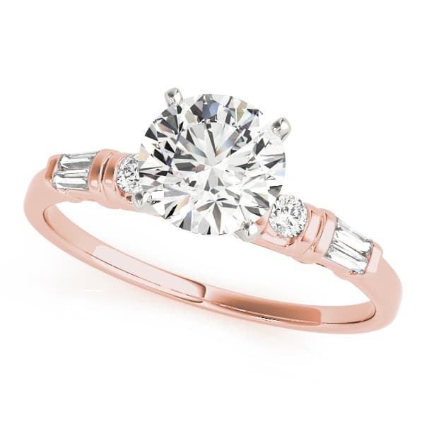 Round & Tapered Baguette Engagement Ring in Rose gold