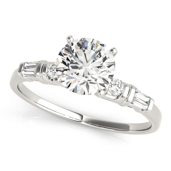 Round & Tapered Baguette Engagement Ring — style 50299 in 10k White Gold