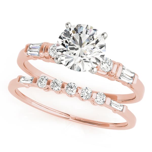 Round & Tapered Baguette Engagement Ring, style 50299, On hand view in rose gold