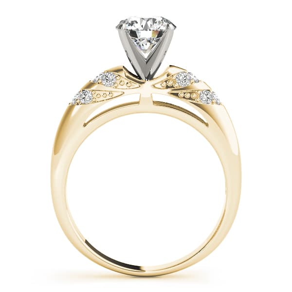 Antique Style Milgrain Engagement Ring, style 50307, Side view in yellow gold