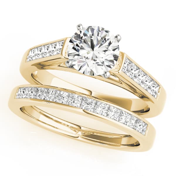 Single Row Fancy Shape Princess Cut Engagement Ring, style 50308, On hand view in yellow gold