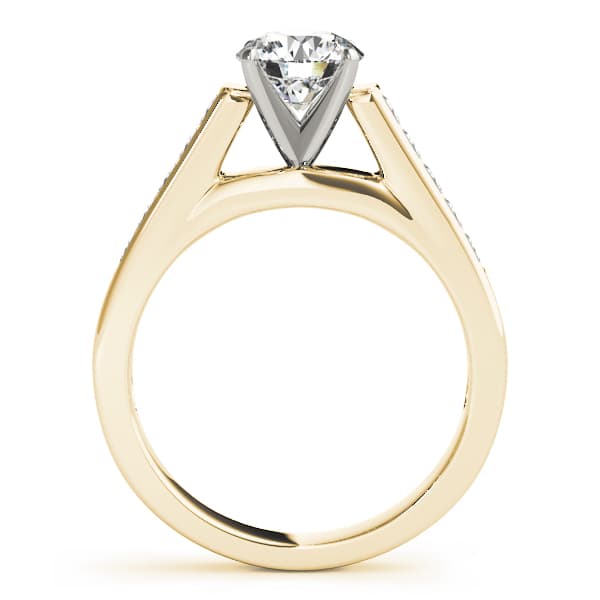 Single Row Fancy Shape Princess Cut Engagement Ring, style 50308, Side view in yellow gold