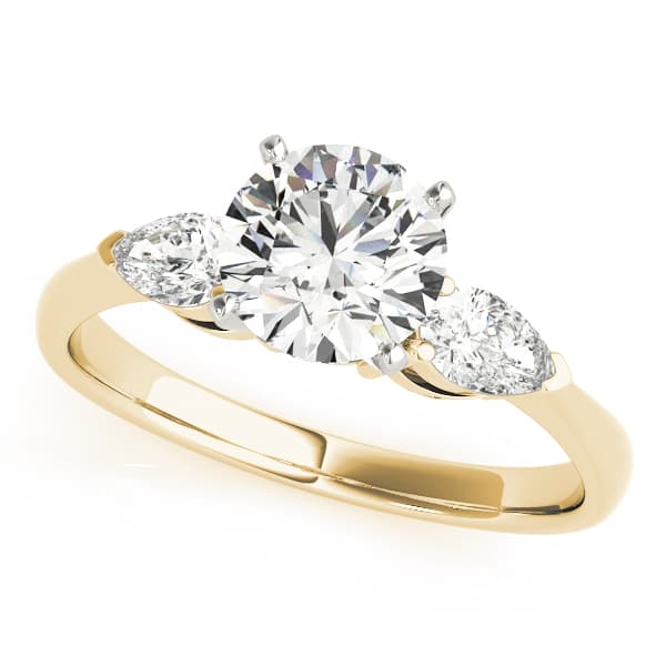 Pear Accent Three-Stone Engagement Ring, style 50309, Front view in yellow gold
