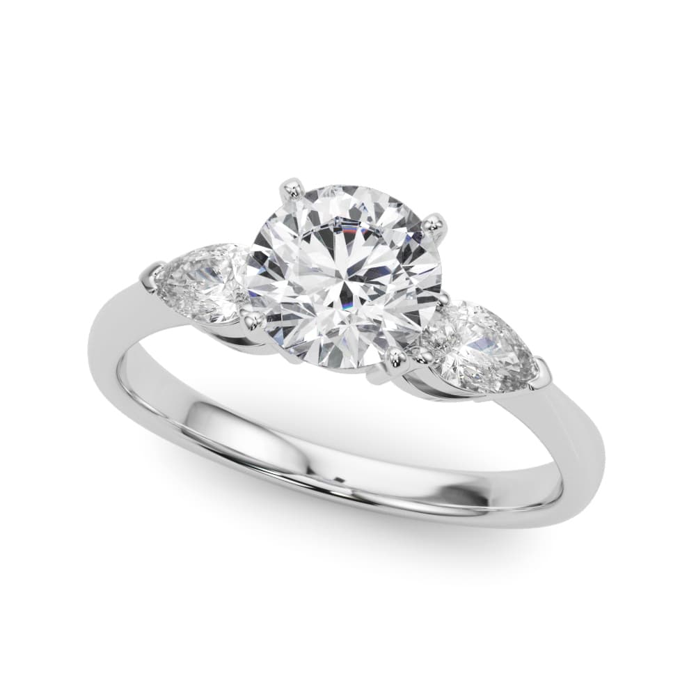 Pear Accent Three-Stone Engagement Ring in White gold