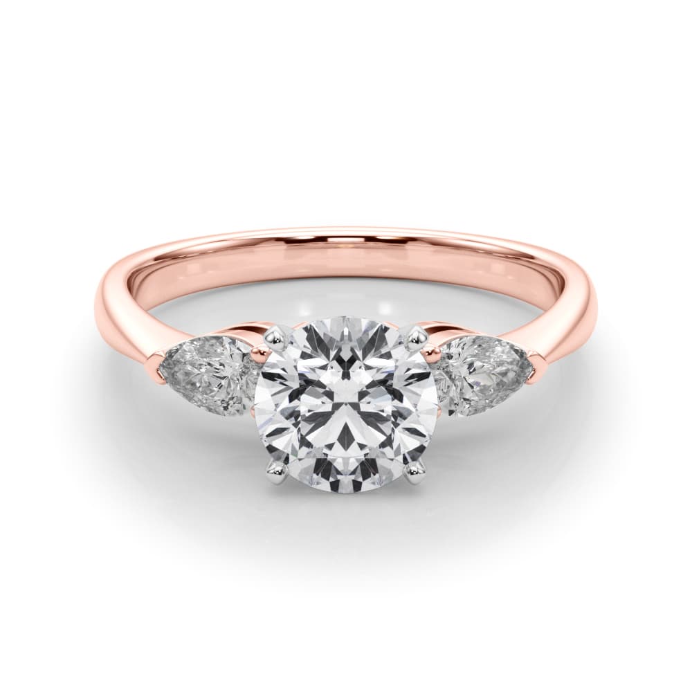 Pear Accent Three-Stone Engagement Ring, style 50309, On hand view in rose gold