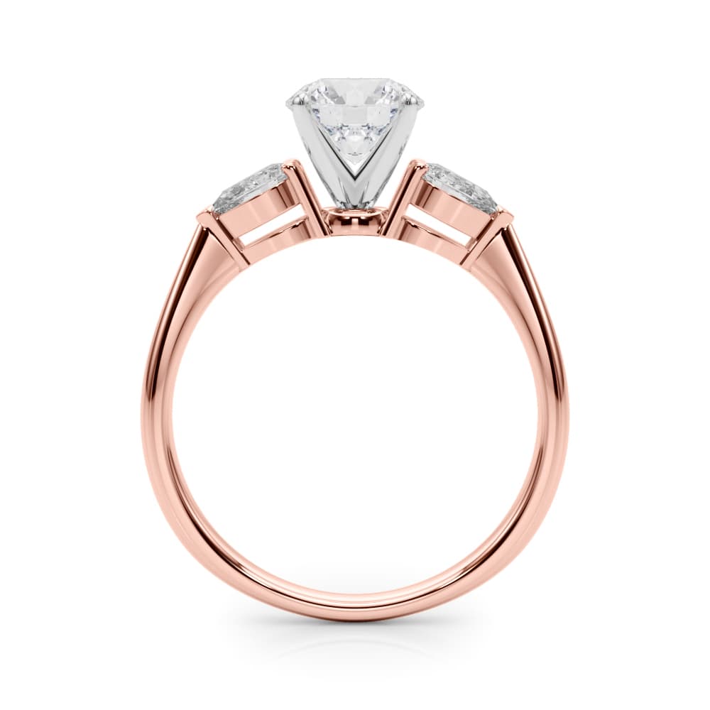 Pear Accent Three-Stone Engagement Ring, style 50309, Side view in rose gold