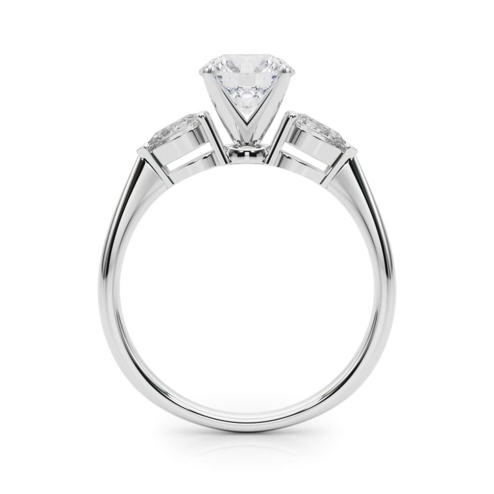 Pear Accent Three-Stone Engagement Ring, style 50309, Side view in white gold or platinum
