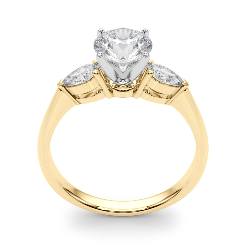 Pear Accent Three-Stone Engagement Ring, style 50309, Top view in yellow gold
