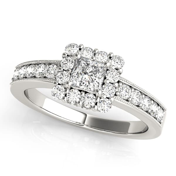 Single Row Halo Cushion Milgrain Engagement Ring — style 50315 in 10k White Gold