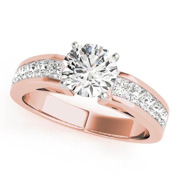 Single Row Fancy Shape Princess Cut Engagement Ring, style 50317, Front view in rose gold
