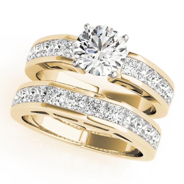 Single Row Fancy Shape Princess Cut Engagement Ring, style 50317, On hand view in yellow gold