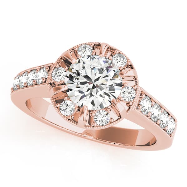 Halo Round Engagement Ring, style 50319, Front view in rose gold