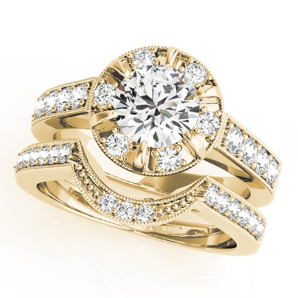 Halo Round Engagement Ring, style 50319, On hand view in yellow gold