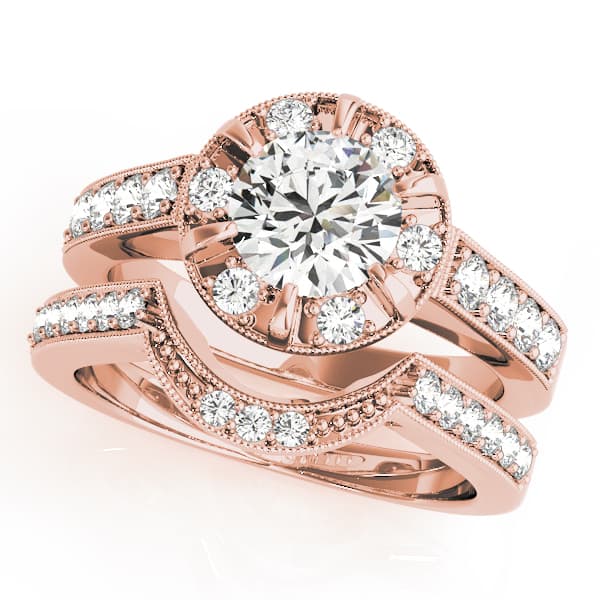 Halo Round Engagement Ring, style 50319, On hand view in rose gold