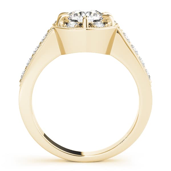 Halo Round Engagement Ring, style 50319, Side view in yellow gold