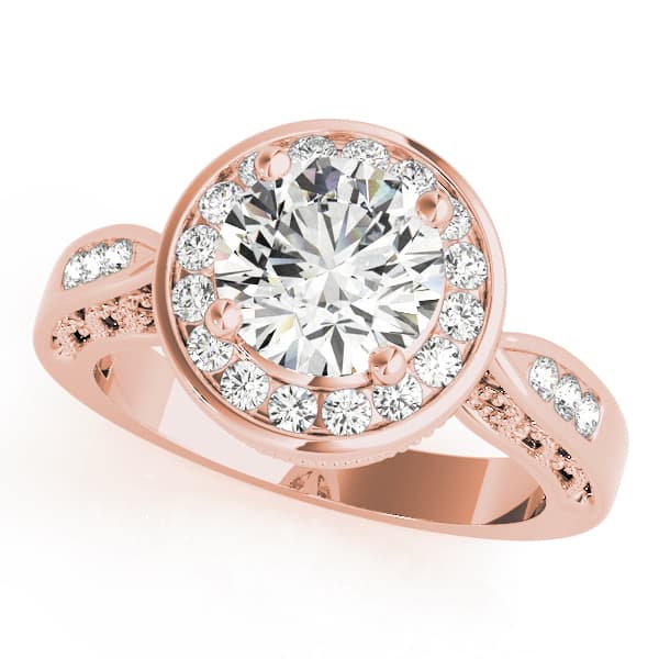 Halo Round Engagement Ring, style 50338, Front view in rose gold