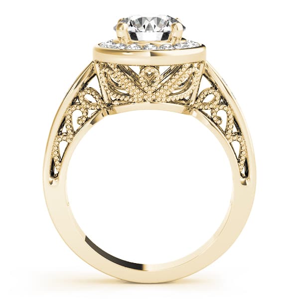 Halo Round Engagement Ring, style 50338, Side view in yellow gold