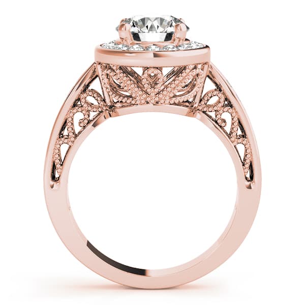 Halo Round Engagement Ring, style 50338, Side view in rose gold