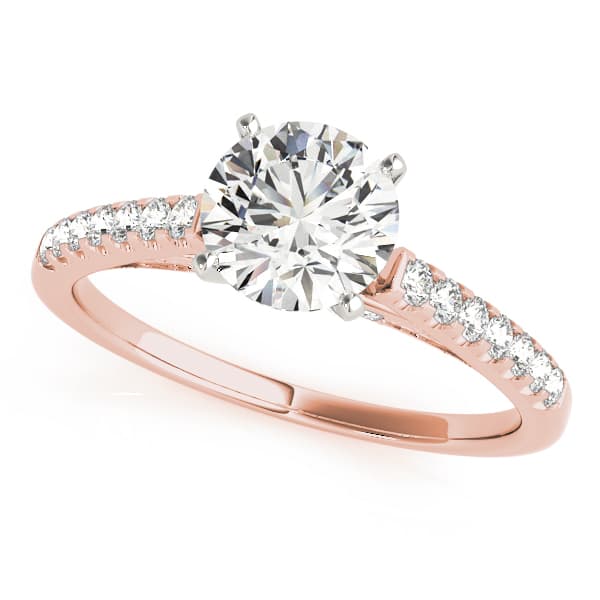 Single Row Prong Set Hidden Halo Engagement Ring, style 50341, Front view in rose gold