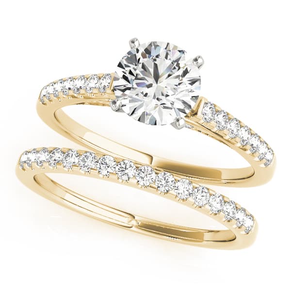 Single Row Prong Set Hidden Halo Engagement Ring, style 50341, On hand view in yellow gold