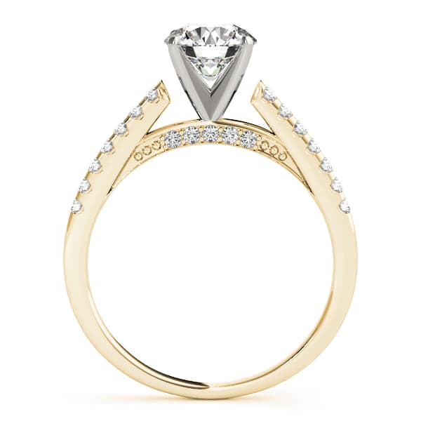 Single Row Prong Set Hidden Halo Engagement Ring, style 50341, Side view in yellow gold