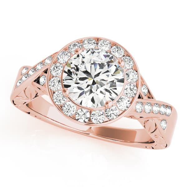 Halo Round Engagement Ring, style 50343, Front view in rose gold